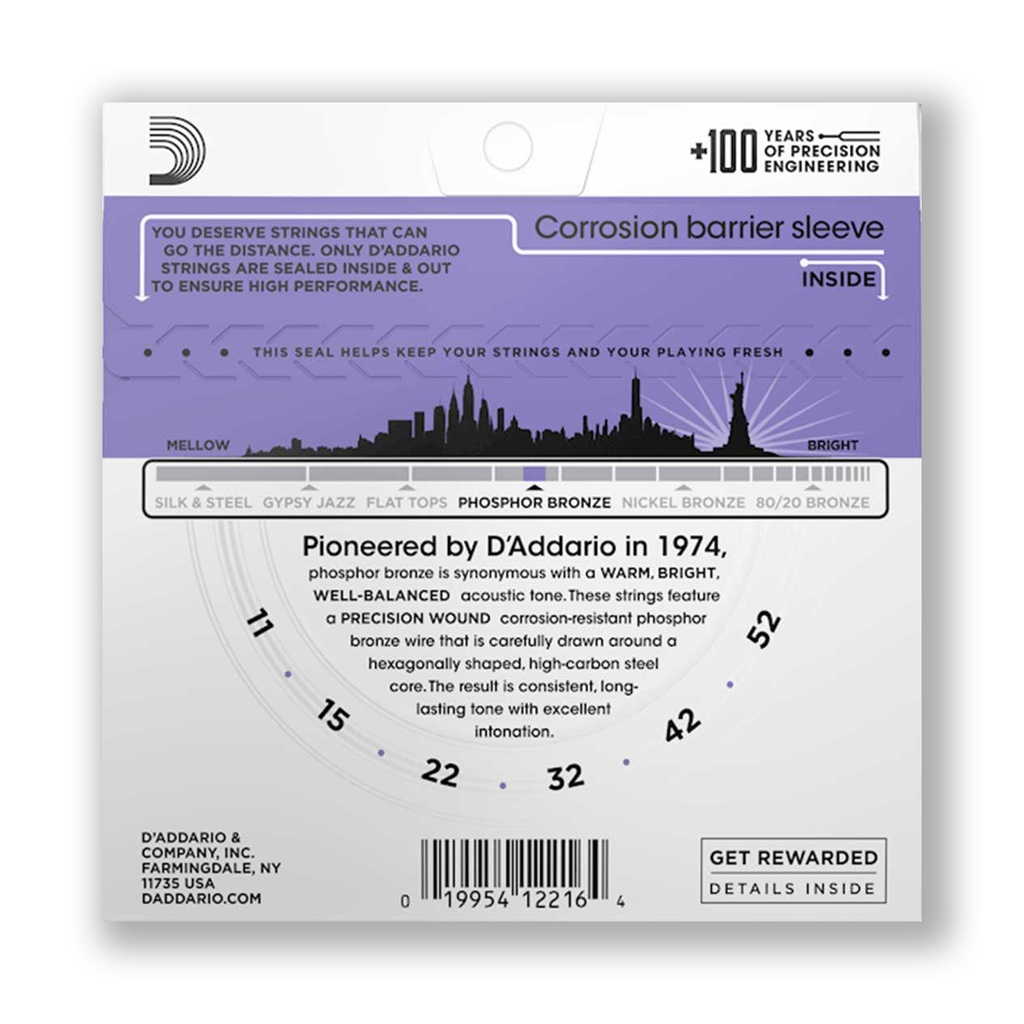 Encordado Guitarra Acustica D'addario EJ26 .011 0.52
