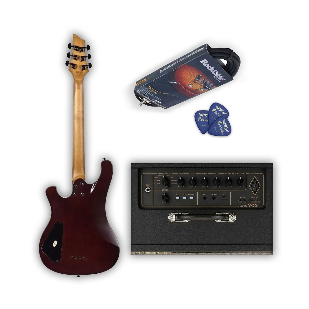 Guitarra Elcetrica SGR 006 Walnut Satin + Amplificador Vox AV15 + Cable Warwick 30203 D7 + Puas Black Smith 0.8; 1.0; y 1.2