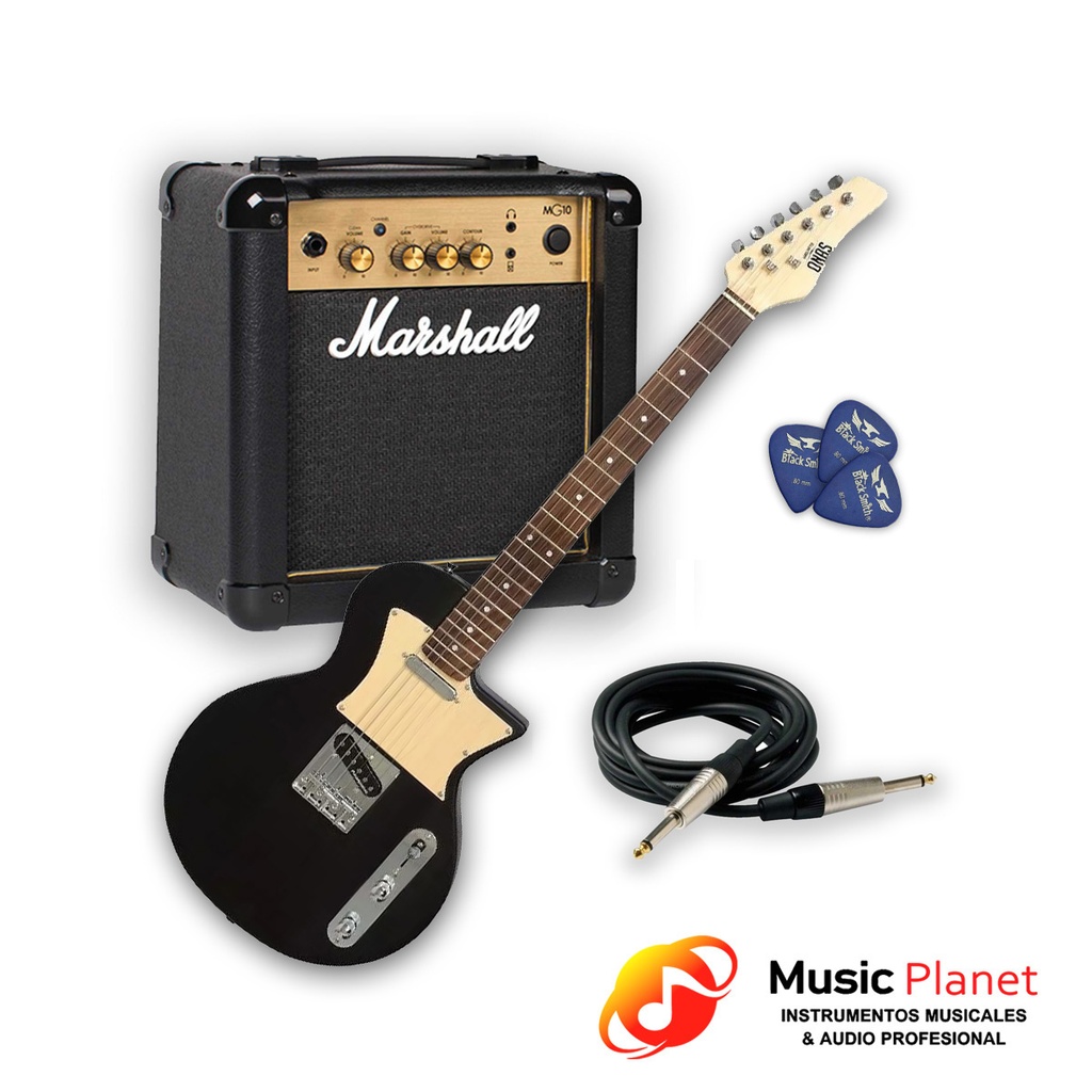 Guitarra Onas Frizz Black + Amp. Marshall MG10 + Cable + Puas 