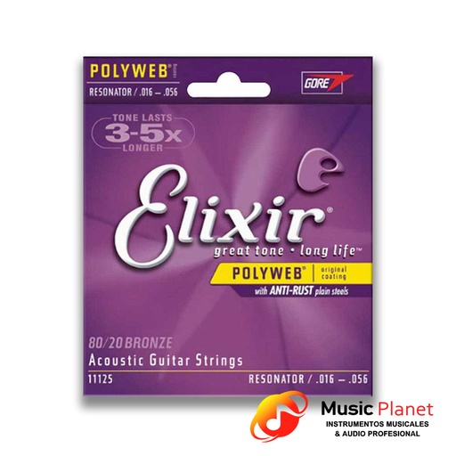 [(19) 006] Encordado Guitarra Acustica Elixir 11125 Resonator / .016 - .056