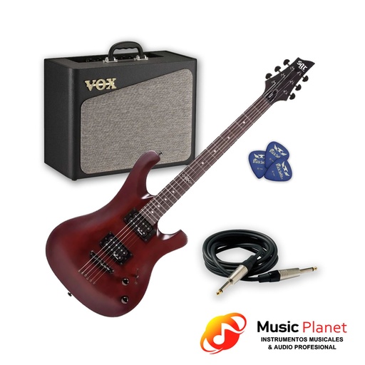 [(18H)  CB-006WS-AV15-CB-PA] Guitarra Electrica SGR 006 Walnut Satin + Amp. Vox AV15 + Cable + Puas 