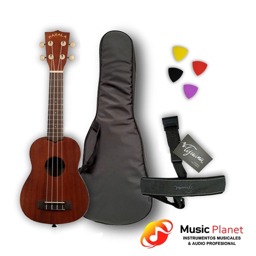 [(18)  CB-MKSE-FD-CR-PA] Ukelele Soprano Electroacustico Makala by Kala MK-SE + Funda + Correa + Puas