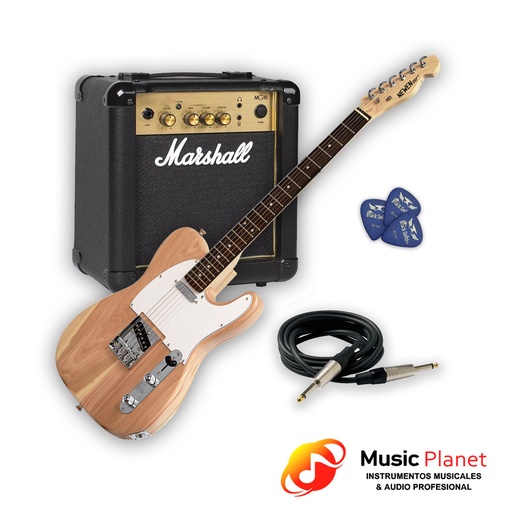 [CB-023] Guitarra Newen TL Natural + Amplificador Marshall MG10 GR + Cable Warwick 30203 D7 + 3 Puas