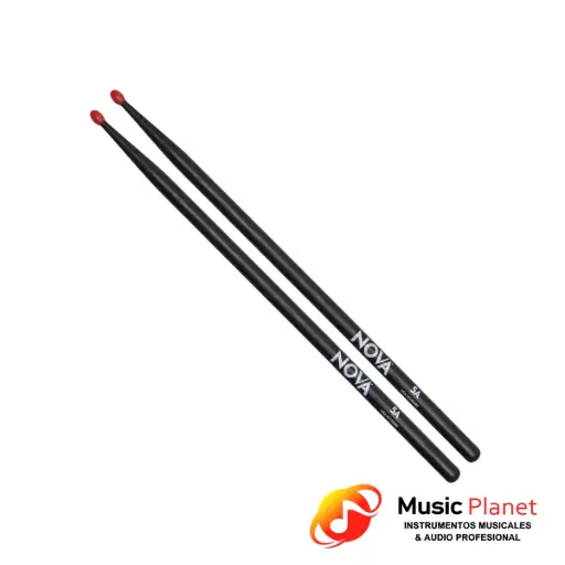 [(3) 814570000] Baquetas Nova DrumSticks N5AN Classic 5A Negro y Rojo