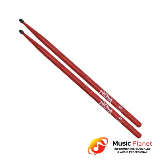 [(3) 814570000] Baquetas Nova DrumSticks N5AN Classic 5A Rojo y Negro
