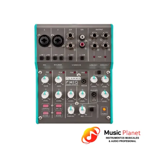 [(22D) 2209201449442946] Consola Mixer 6 canales Flamma - FM10 - Gris